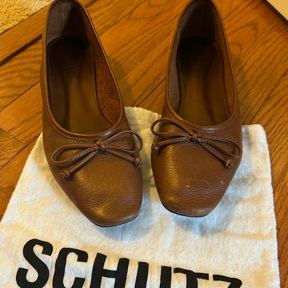Schutz Brown Leather Arissa Flats 8 - Picture 5 of 10